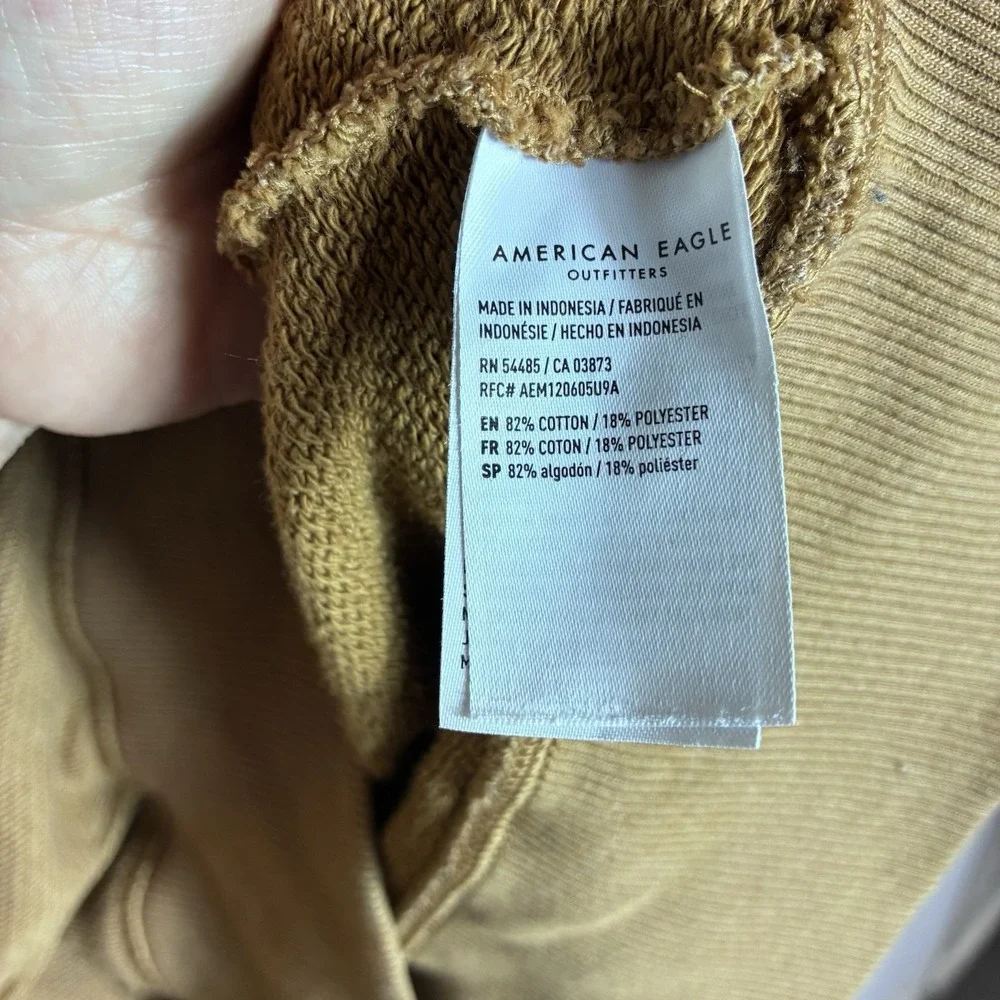 American Eagle Oversized Snap Neck Pullover Sweatshirt‎ Camel Tan Large Coastal